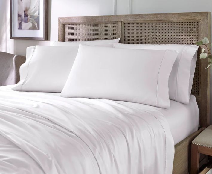 Split Queen 5-Piece Linen-Weave Cotton Sheet Set - White